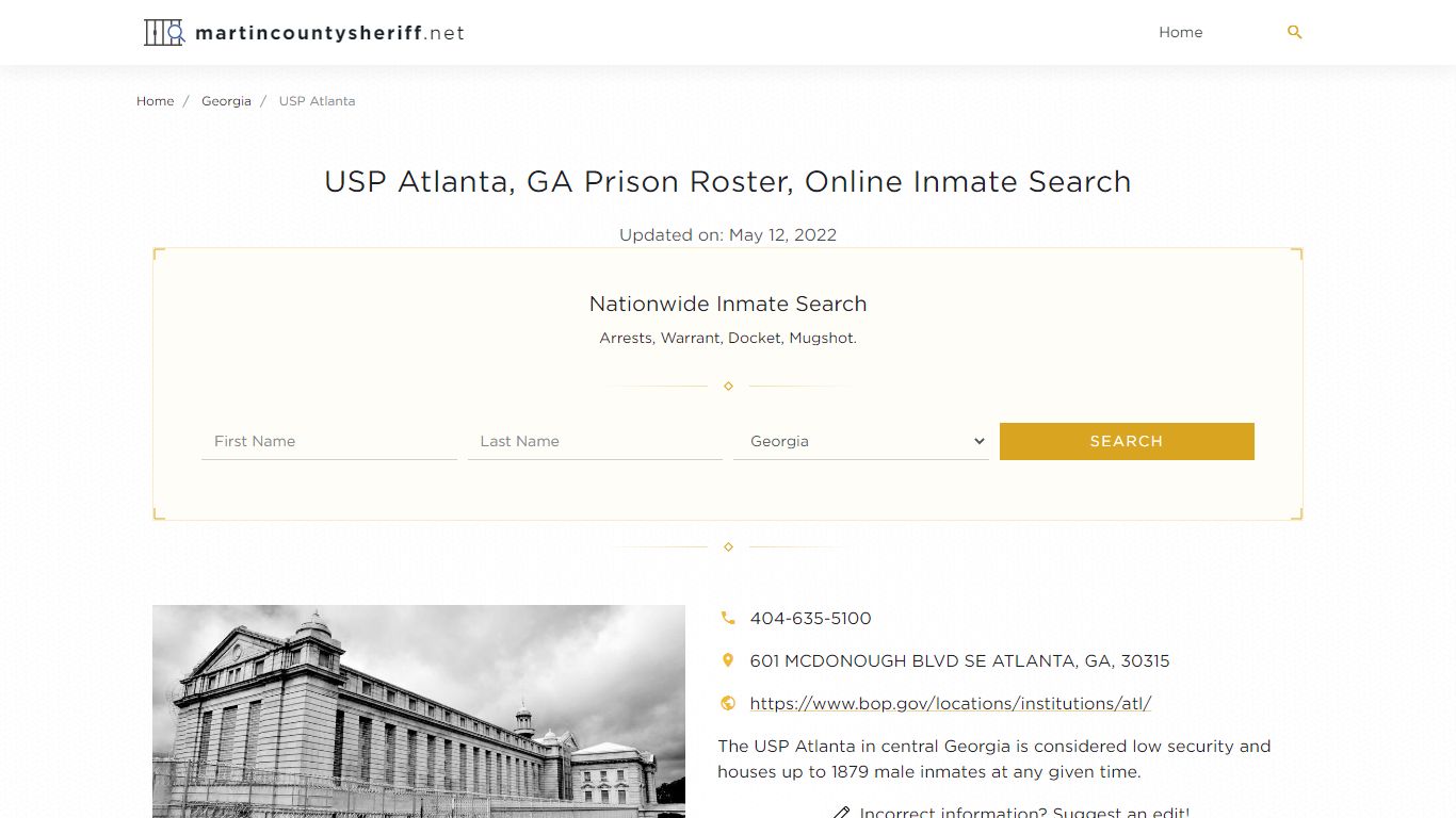 USP Atlanta, GA Prison Roster, Online Inmate Search ...