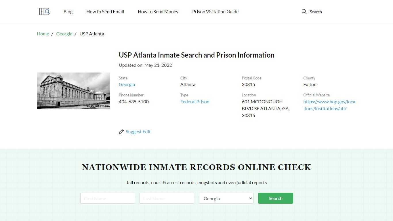 USP Atlanta Inmate Search, Visitation, Phone no. & Mailing ...