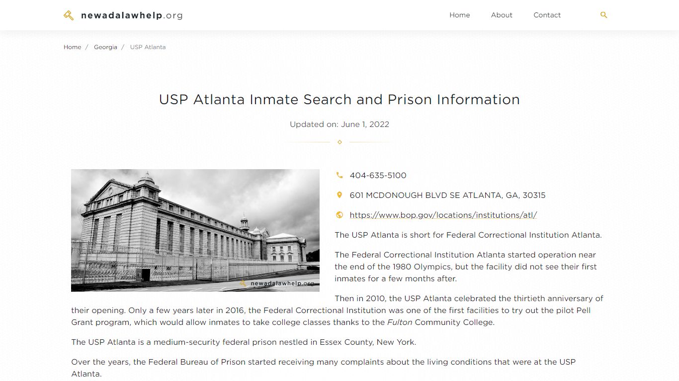 USP Atlanta Inmate Search, Visitation, Phone no. & Mailing ...